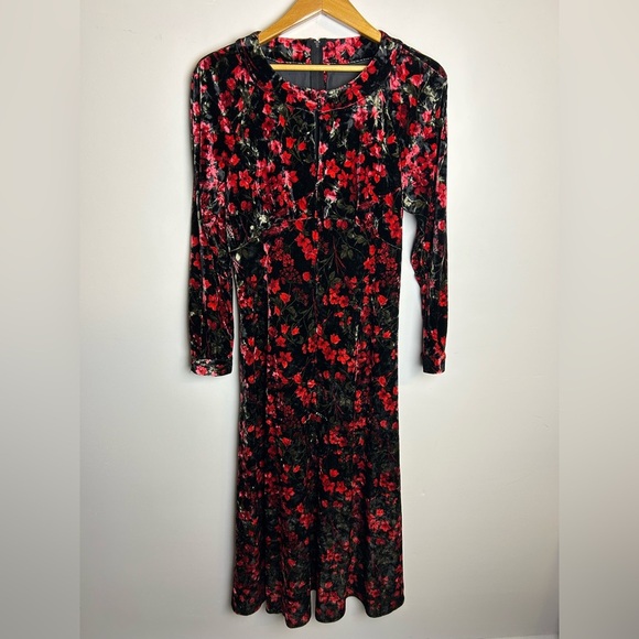 Vintage Hand Made Floral Velvet Midi Dress Xs Timeless Feminine Romantic Amish - Picture 1 of 11
